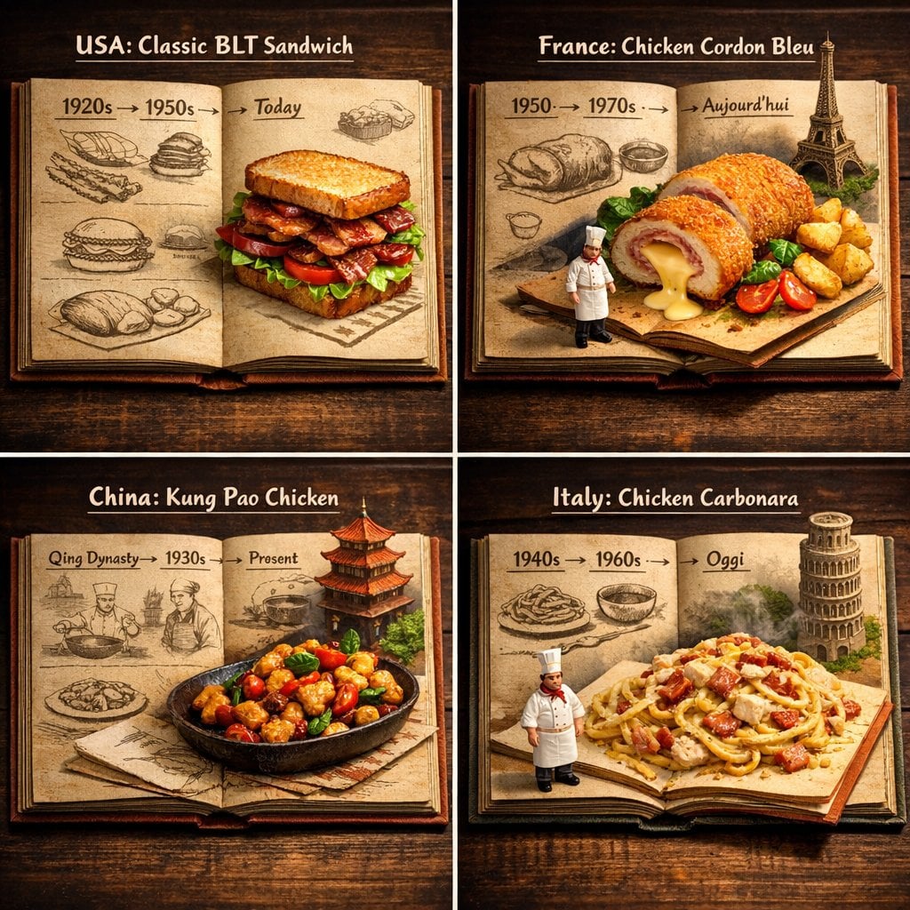 <instruction>
Inputs: Ingredients = [User Choice, e.g., Chicken, Bacon]

Step 1:
