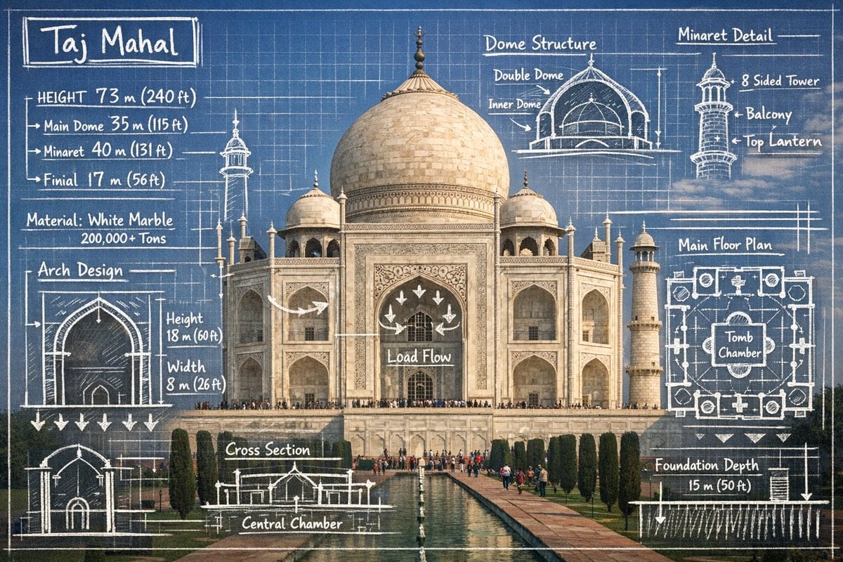 Create an infographic image of [LANDMARK], combining a real photograph of the la