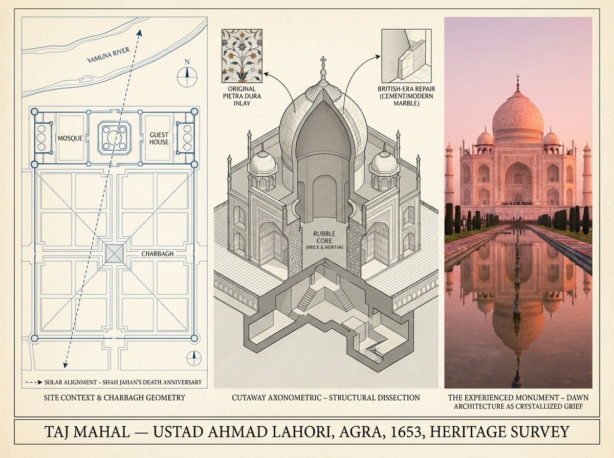 A preservation architect's survey board for [BUILDING / STRUCTURE] — [STYLE / AR