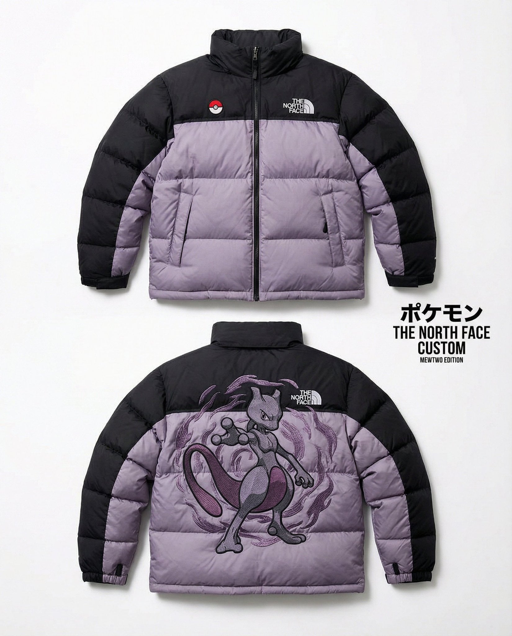 High-end editorial product shot of a custom The North Face Nuptse 700 puffer jac