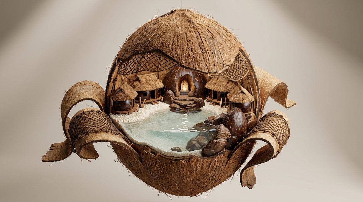 A single [OBJECT] suspended in space, frozen mid-peel as its outer skin curls aw