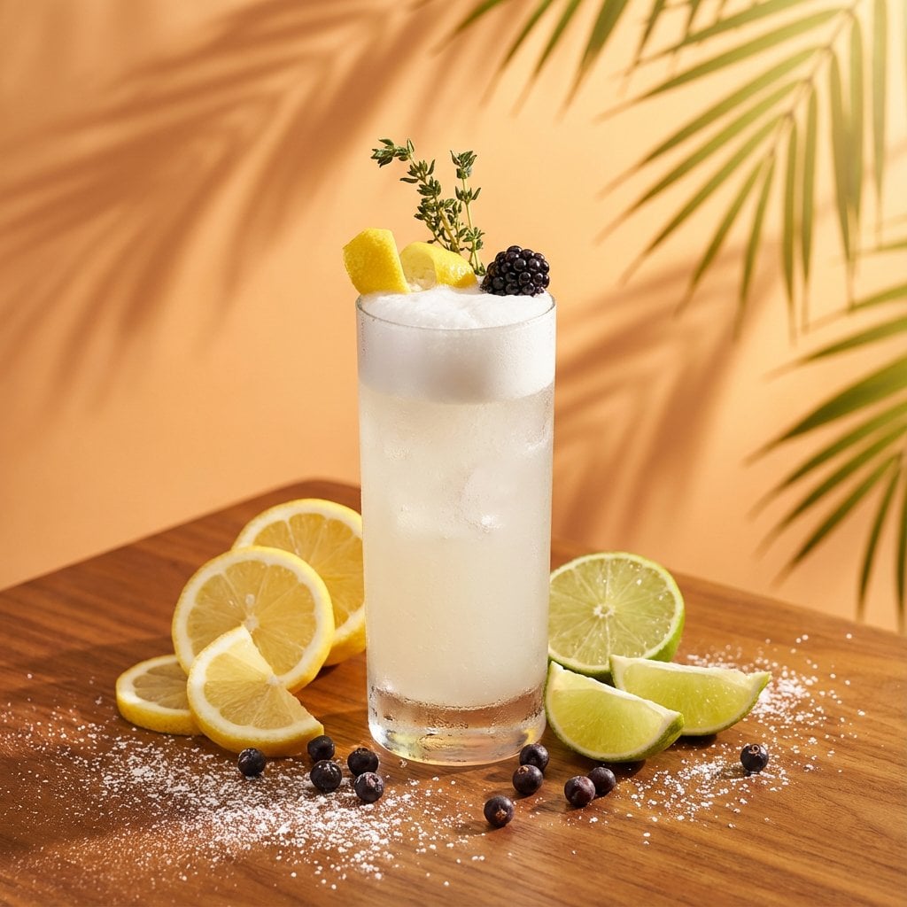 A high-end studio photograph of a [YOUR COCKTAIL], shot from a high-angle slight