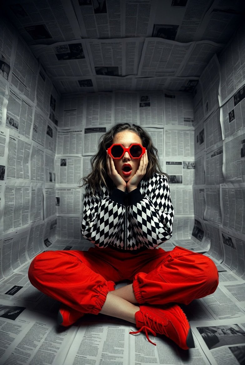 Hyper-realistic editorial photo shot at eye level with a 12mm ultra-wide lens, f
