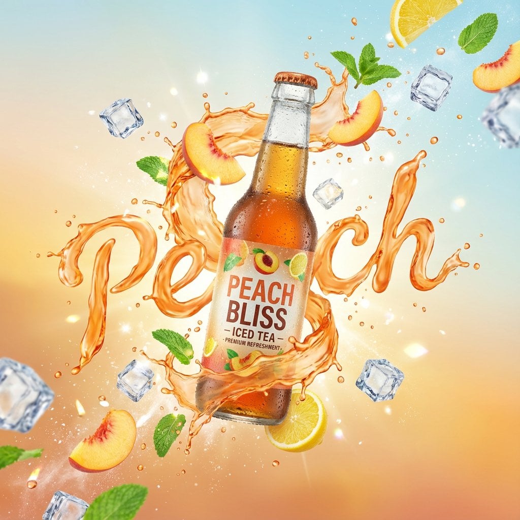 A vibrant, high-end advertising visual of a [PRODUCT NAME] can/bottle floating d