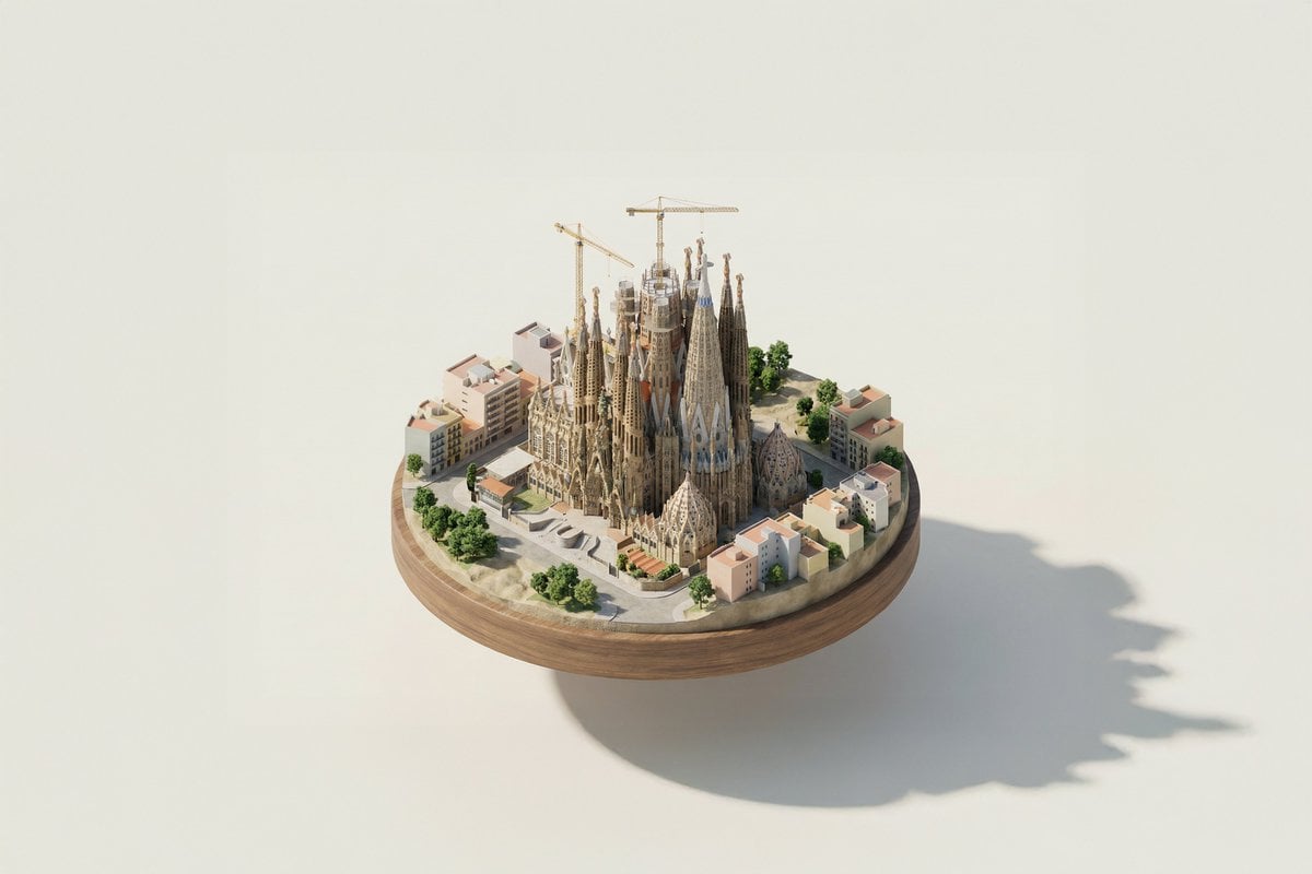 A miniature isometric architectural diorama of [LANDMARK NAME], accurately refle
