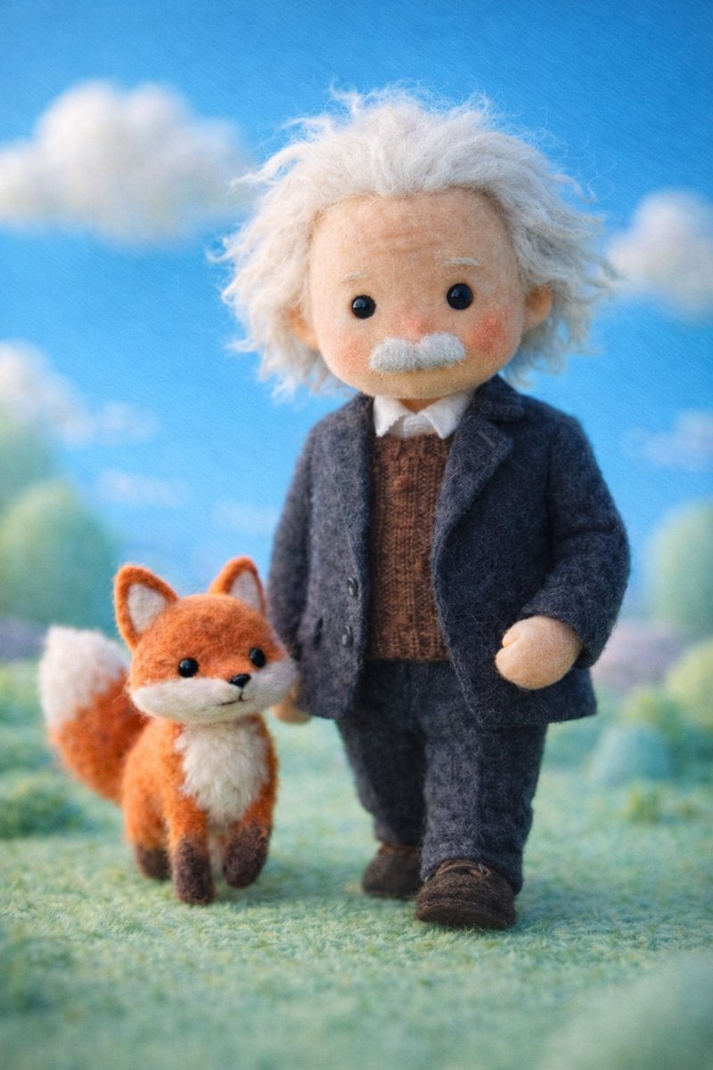 A handcrafted felt miniature illustration of [Celebrity] reimagined as a soft wo