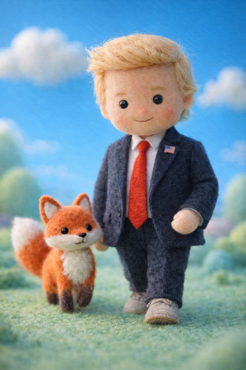 A handcrafted felt miniature illustration of [Celebrity] reimagined as a soft wo