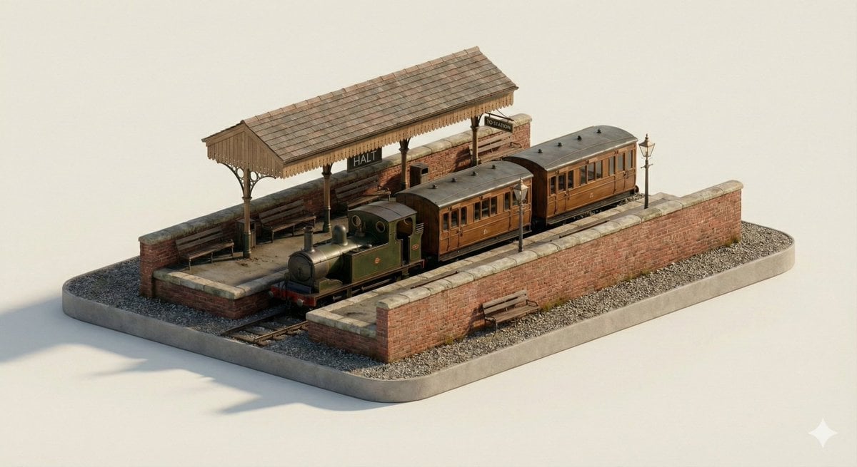A clean, minimal 3D isometric diorama of a [CITY TRANSPORT TYPE] stop, featuring