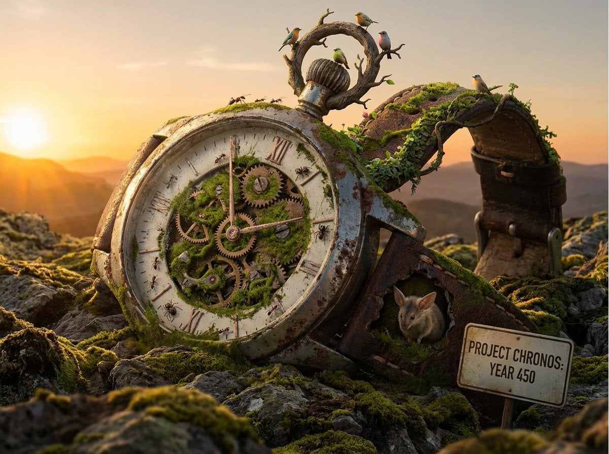 A colossal [OBJECT] reimagined as a complete natural biome. Tiny [WILDLIFE] has 