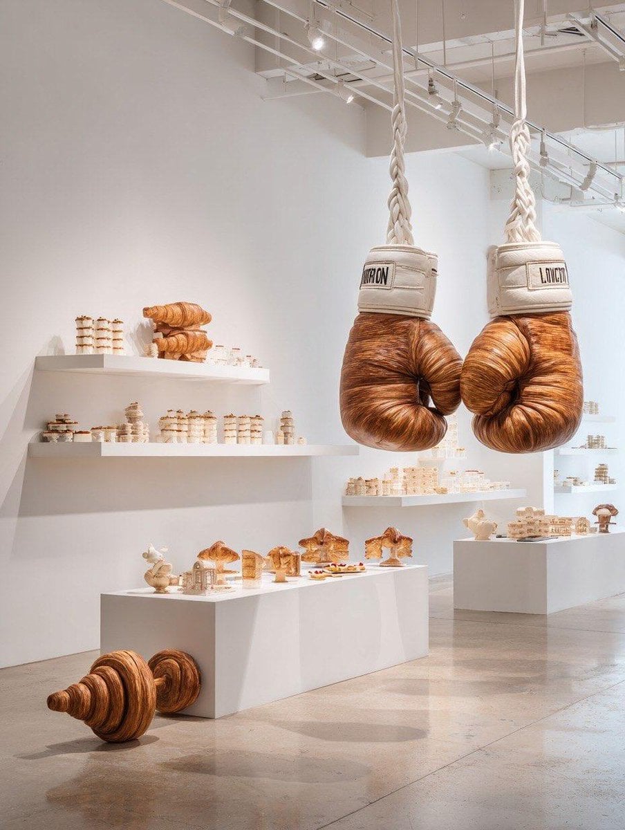 {
  "scene": "Minimalist white contemporary art gallery",
  "environment": {
   