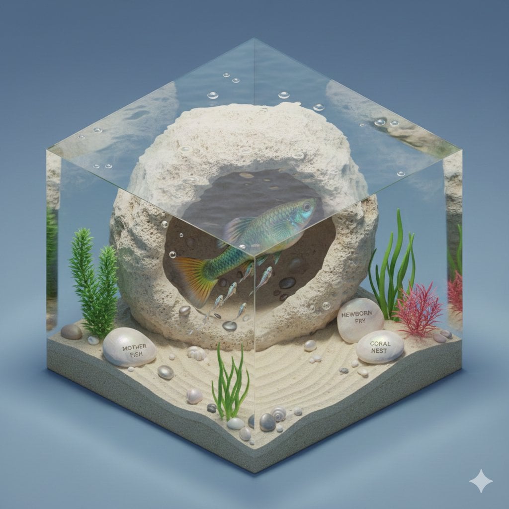 Isometric miniature nature diorama showing a mother [PARROT]  feeding newborn ch