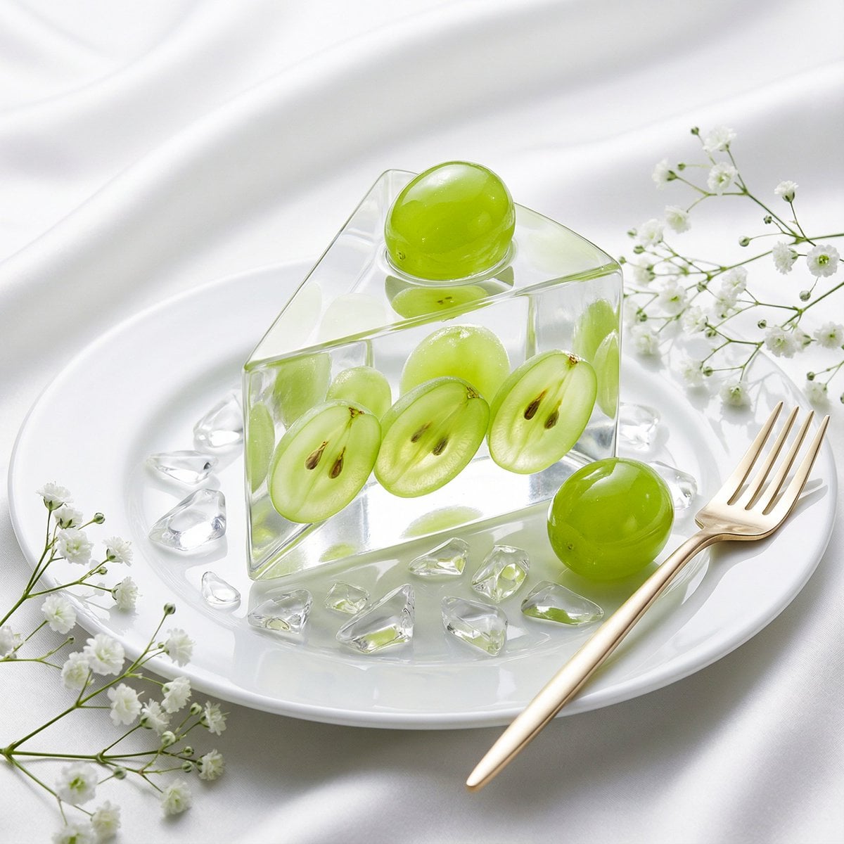 Create a luxury fashion-editorial still life of a sharp triangular prism cake sl