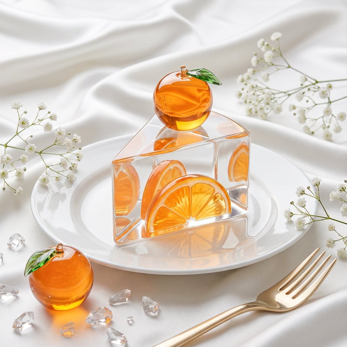 Create a luxury fashion-editorial still life of a sharp triangular prism cake sl