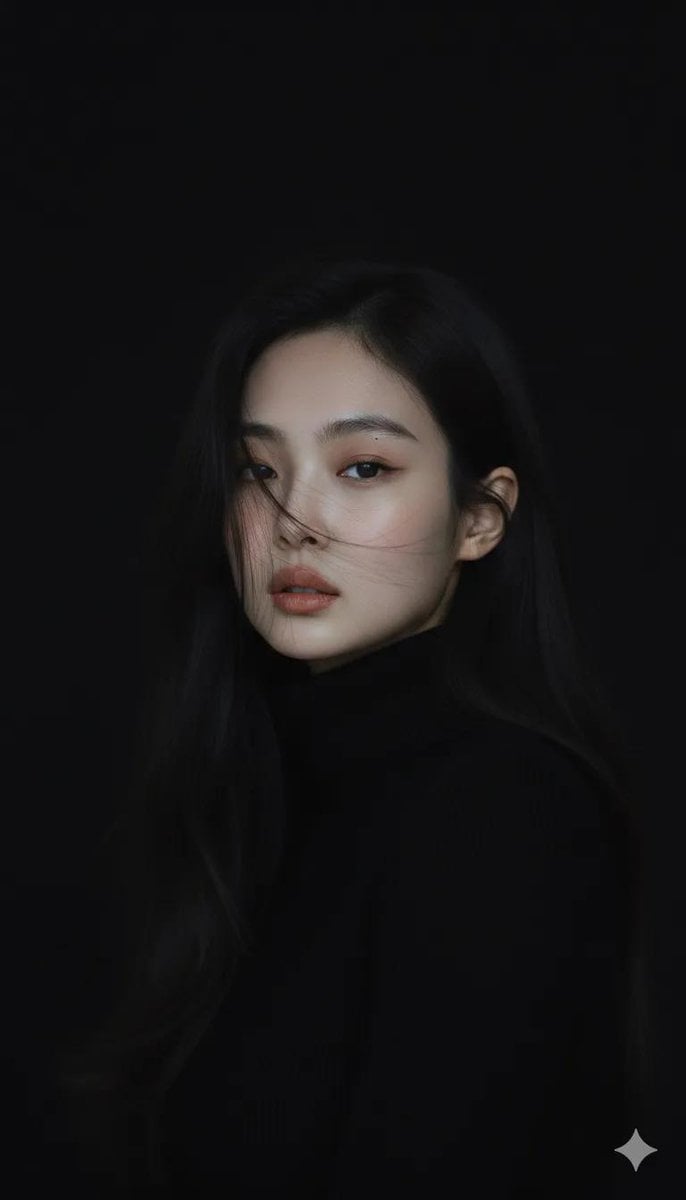 Moody cinematic portrait of a young woman with clear fair skin and barely-there 