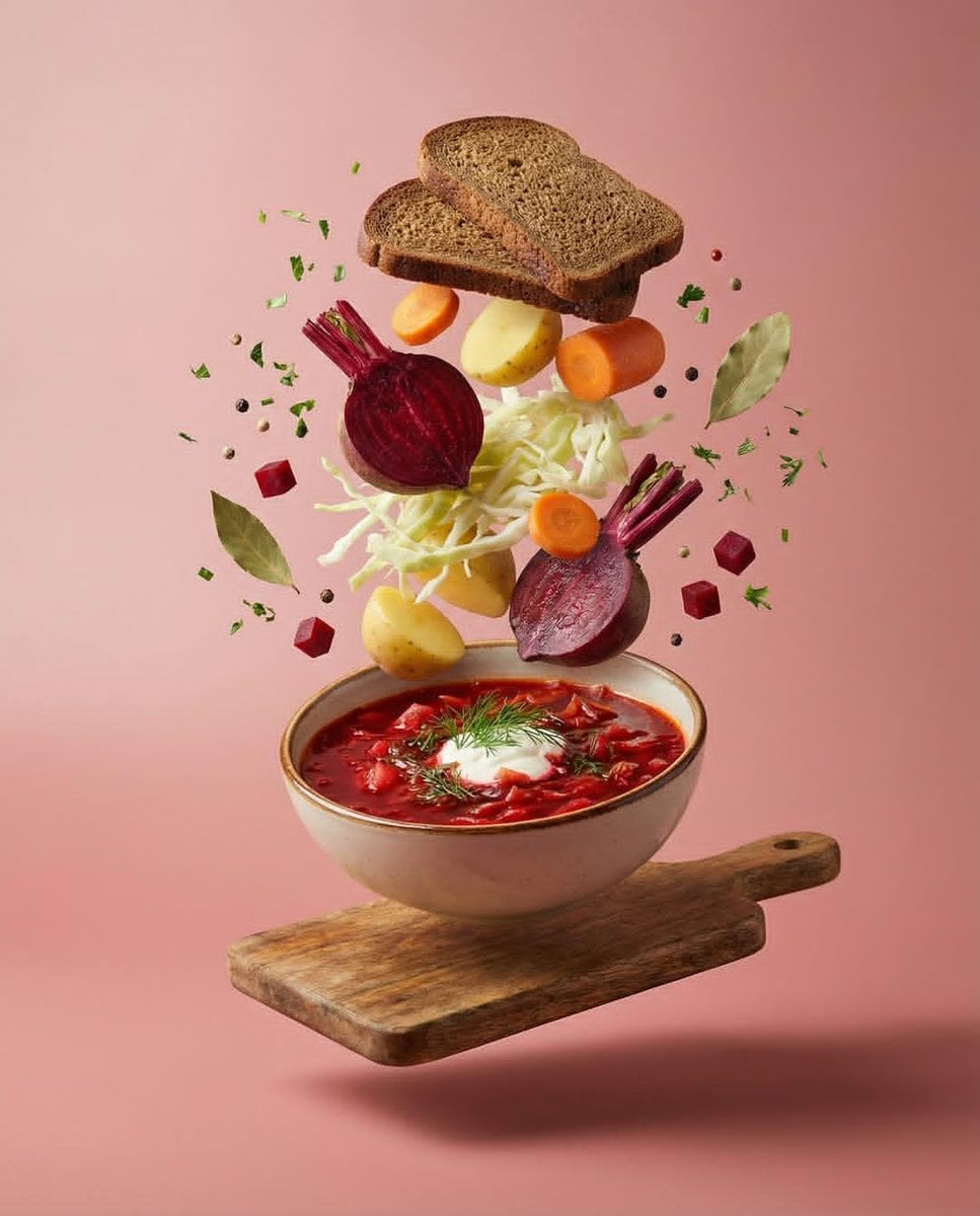 Professional studio food photography series featuring deconstructed dishes in hi