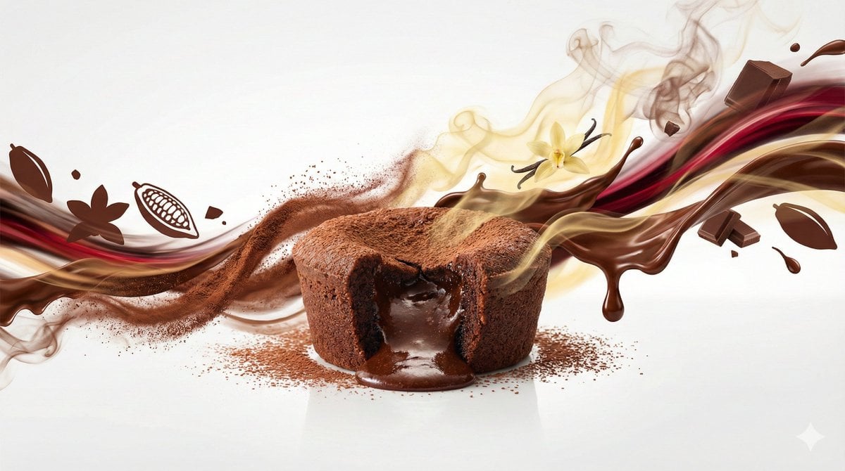 Dynamic flavor wave composition of [FOOD], with colorful energy ribbons, mist, a