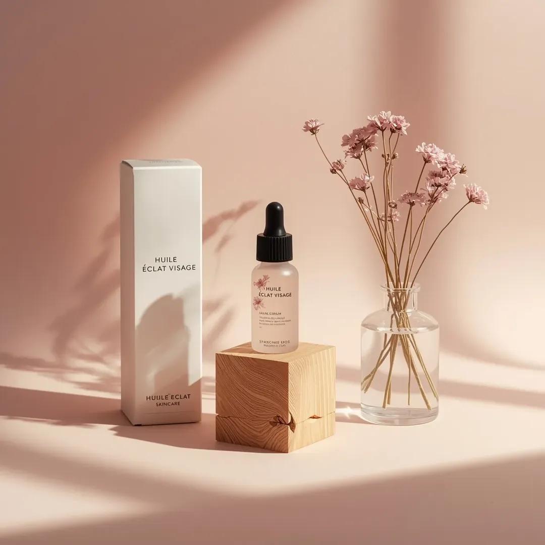 Ultra-realistic minimalist studio product photography of a small transparent gla