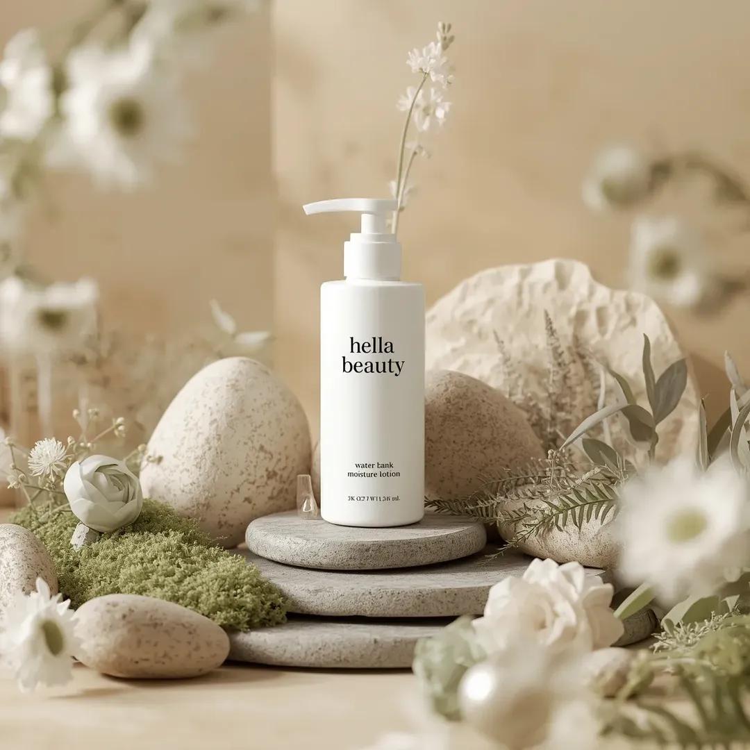Ultra-high-end photorealistic commercial skincare product photography featuring 