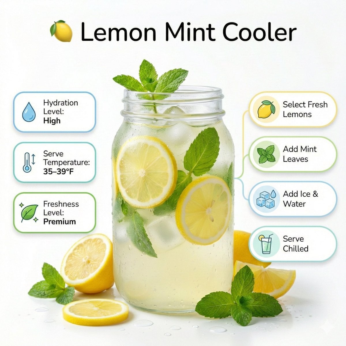Bright summer infographic showcasing watermelon juice, icy texture, watermelon w