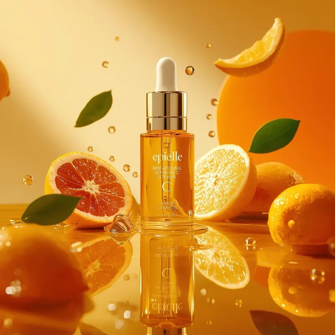 Ultra-high-end photorealistic skincare product photography featuring a clear cyl