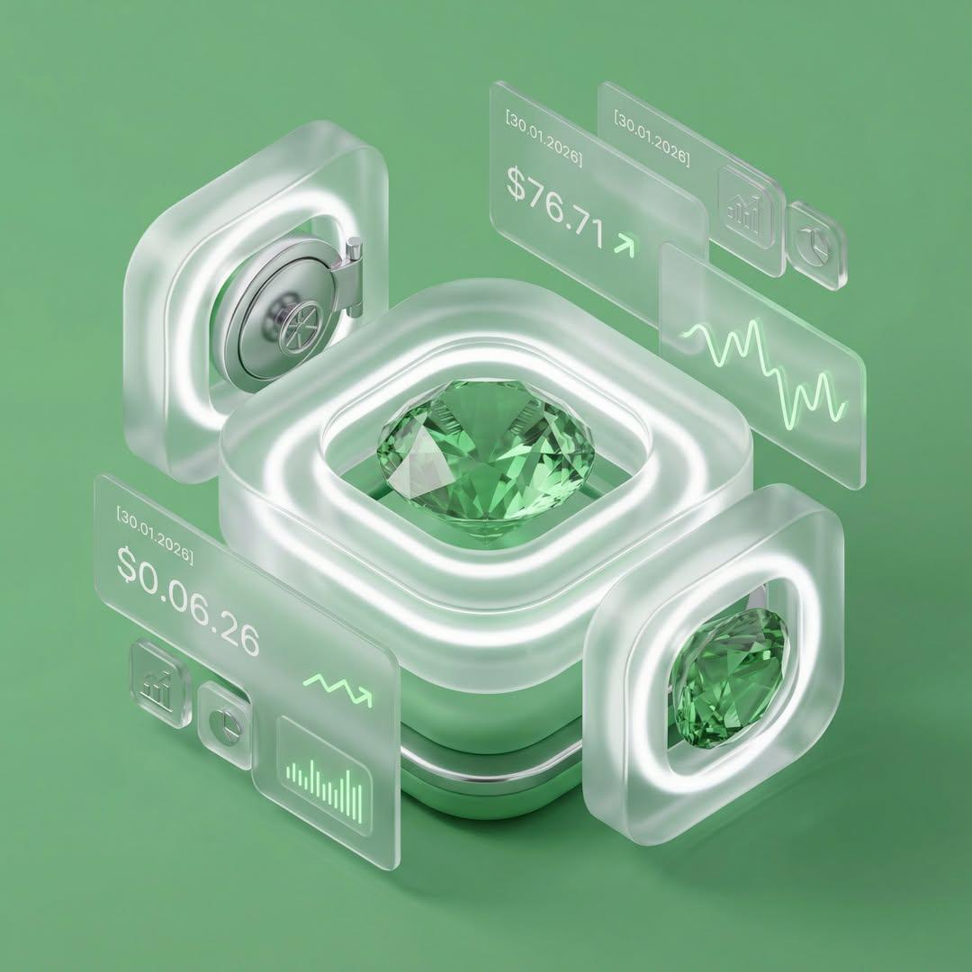 Refined 3D isometric composition (45° angle) in a Glassmorphism + Soft Claymorph