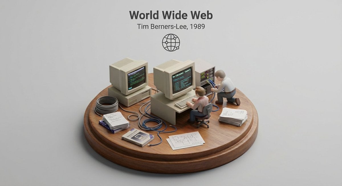 Create a miniature 3D isometric diorama showing the invention of [INVENTION NAME