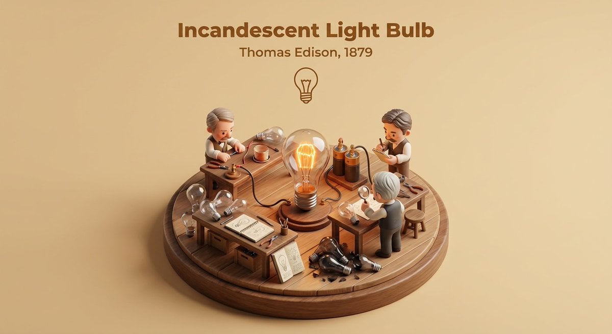 Create a miniature 3D isometric diorama showing the invention of [INVENTION NAME