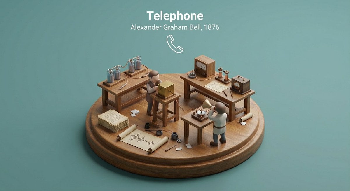 Create a miniature 3D isometric diorama showing the invention of [INVENTION NAME