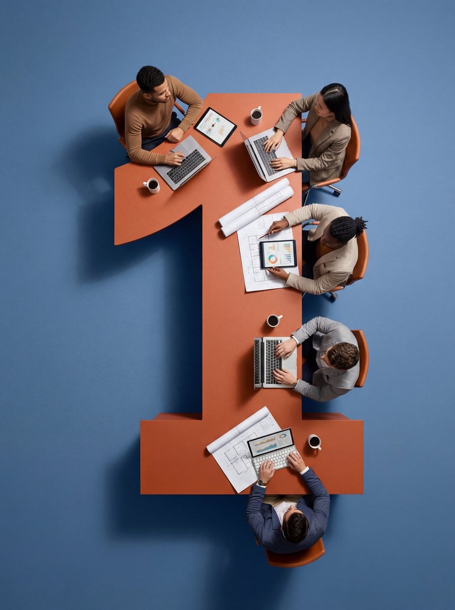 Ultra-wide-angle hyper-realistic top-down flat lay photography. The central focu