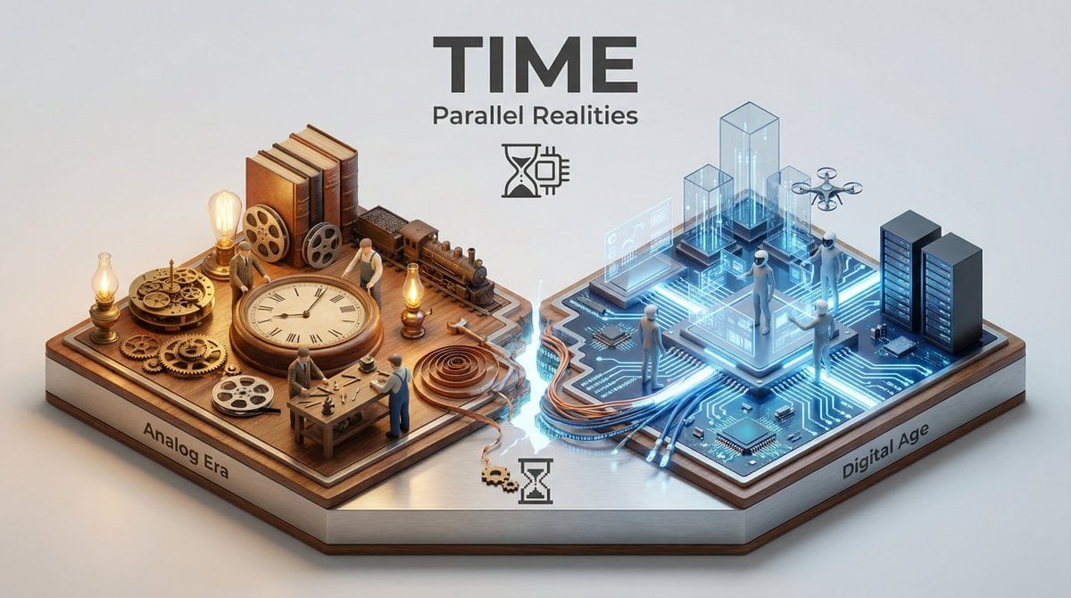 “Present a clear, 45° top-down isometric miniature 3D split diorama showing two 