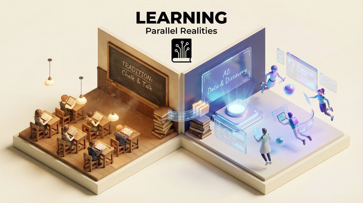 “Present a clear, 45° top-down isometric miniature 3D split diorama showing two 