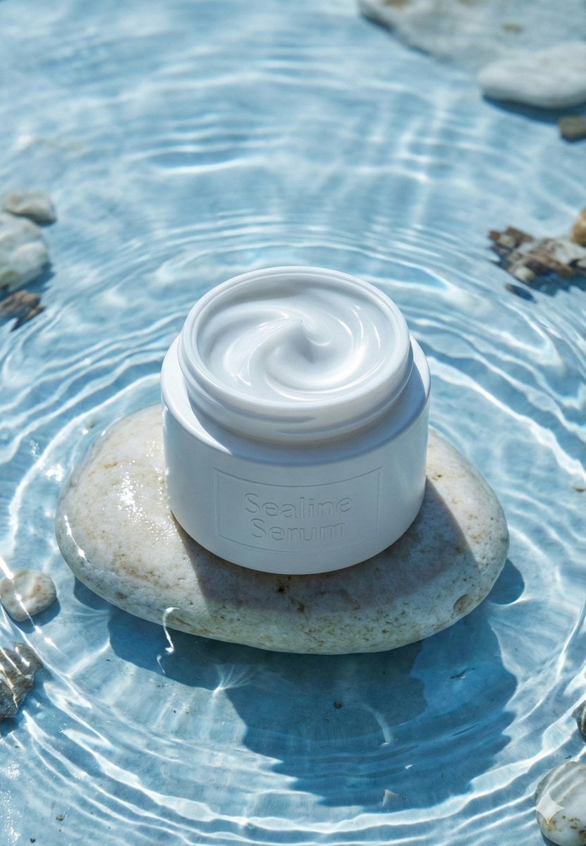 {
  "prompt": "A premium minimalist skincare product photography scene featuring
