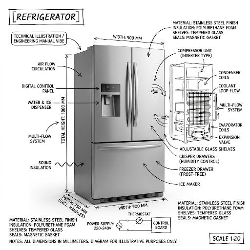 Create an infographic image of [washing machine], combining a realistic photogra
