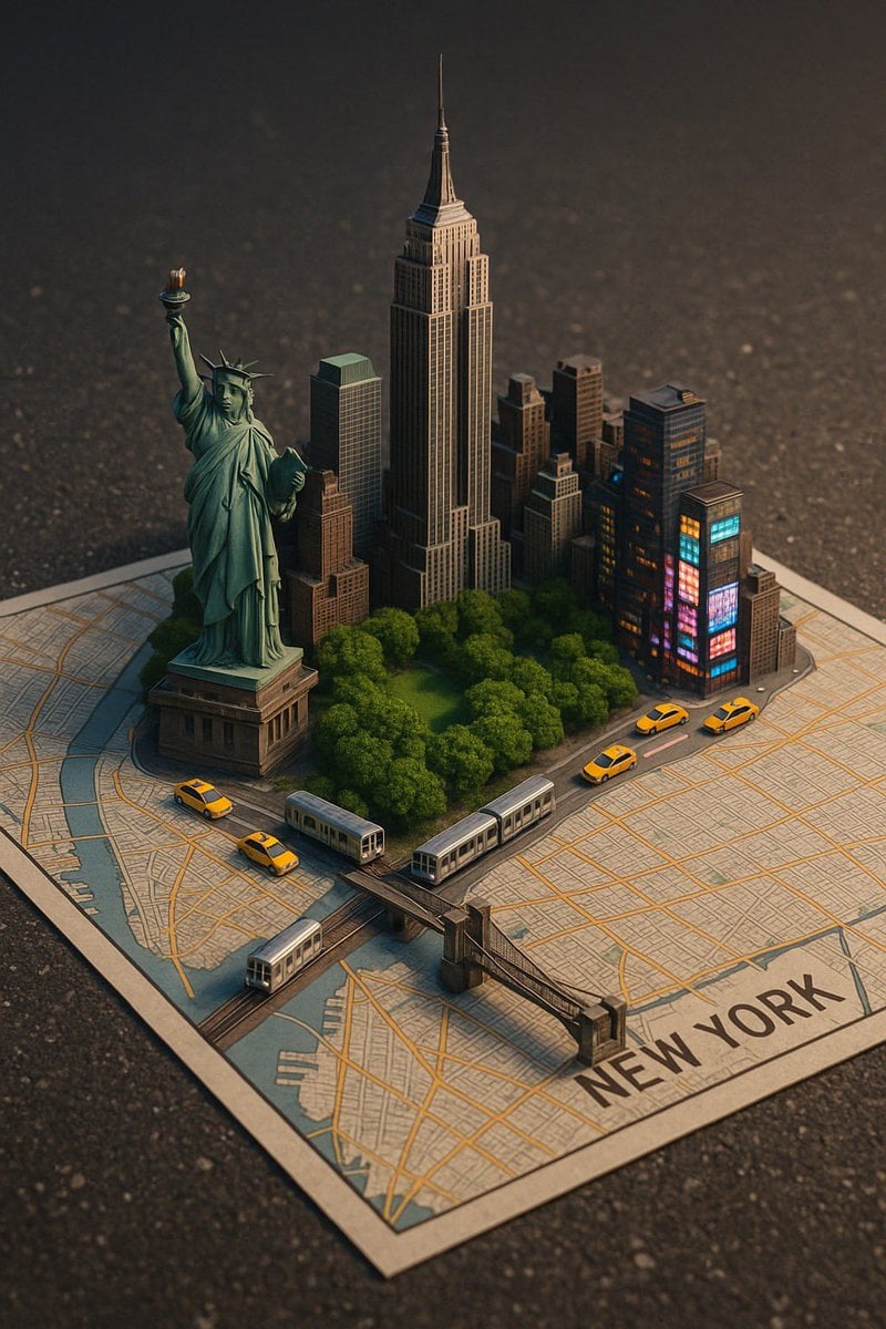A street-style map of [CITY_NAME] placed on a {MAP_SURFACE}, with a photorealist