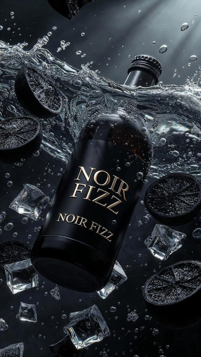 Ultra-cinematic product photography of a matte black luxury soda bottle labeled 