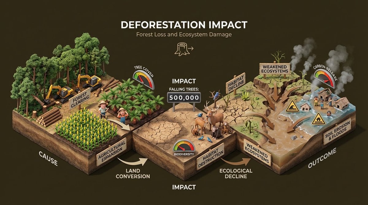 “Build an isometric miniature 3D diorama explaining the environmental impact of 