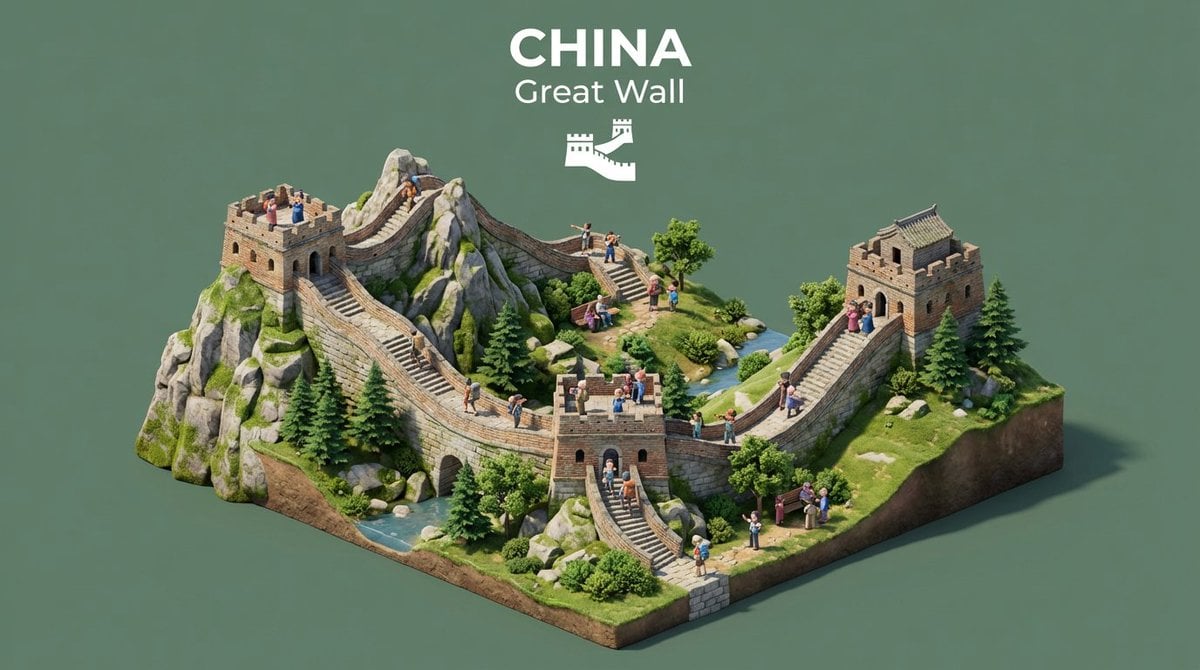 \Create an isometric miniature 3D diorama representing the iconic architecture o