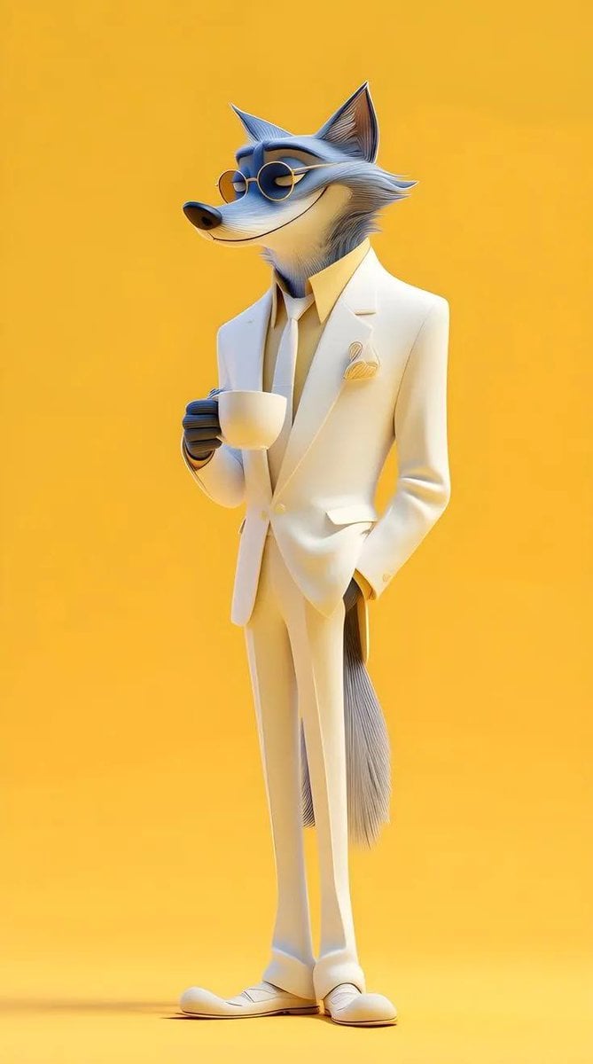 Full-body 3D stylized anthropomorphic cartoon dog character wearing modern stree