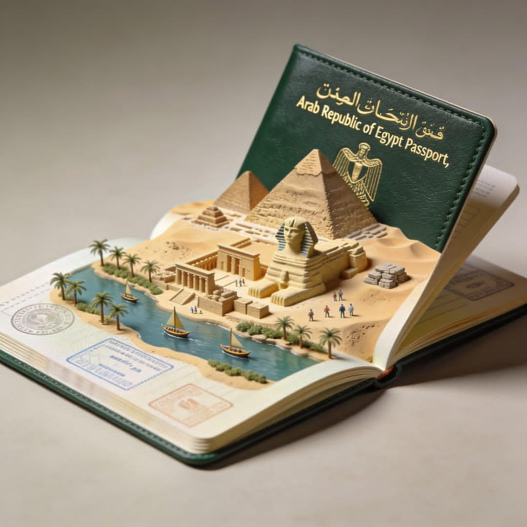Hyper-realistic open [COUNTRY] passport on a studio surface, with gold-embossed 