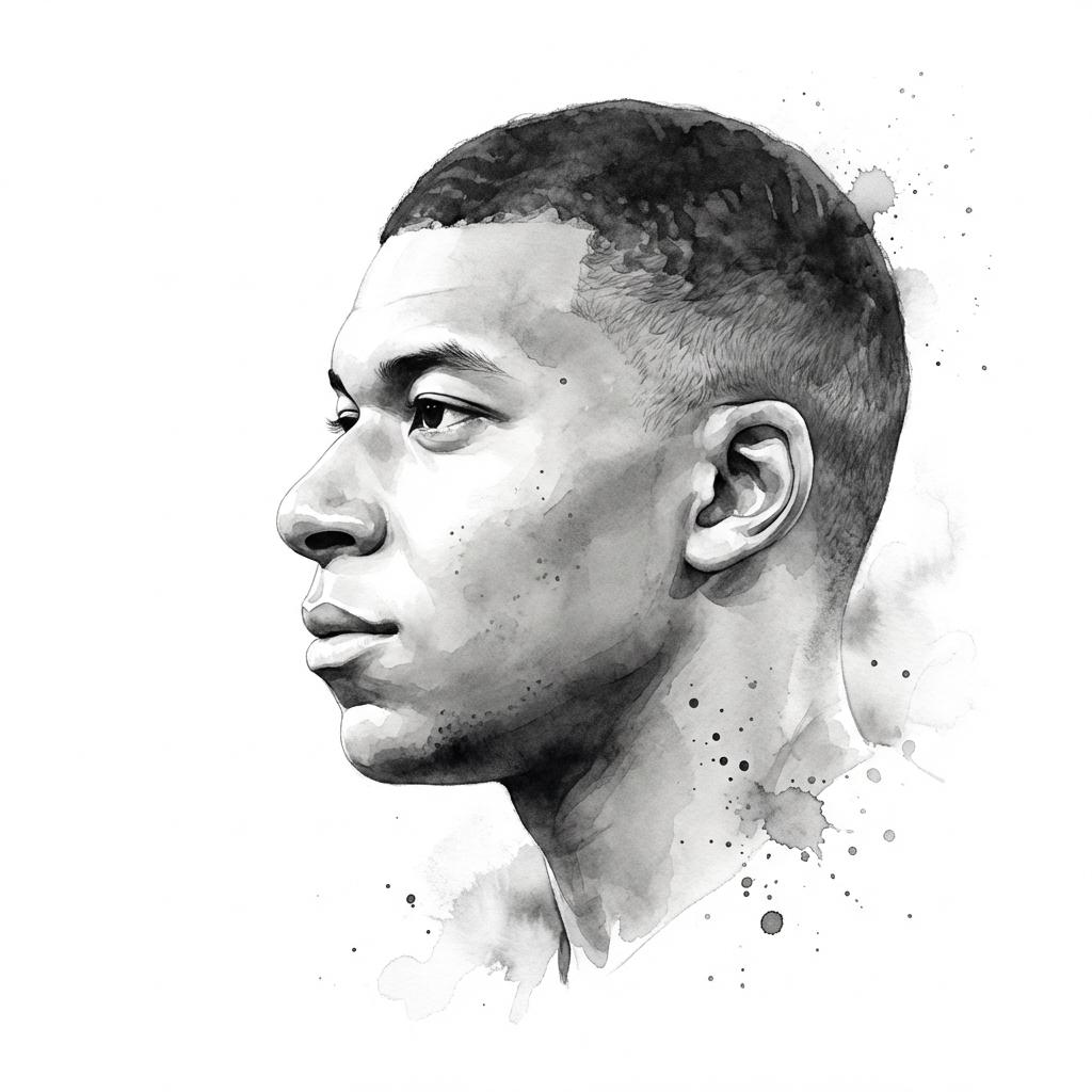 Transform the input photo into a refined monochromatic ink portrait on a pure wh