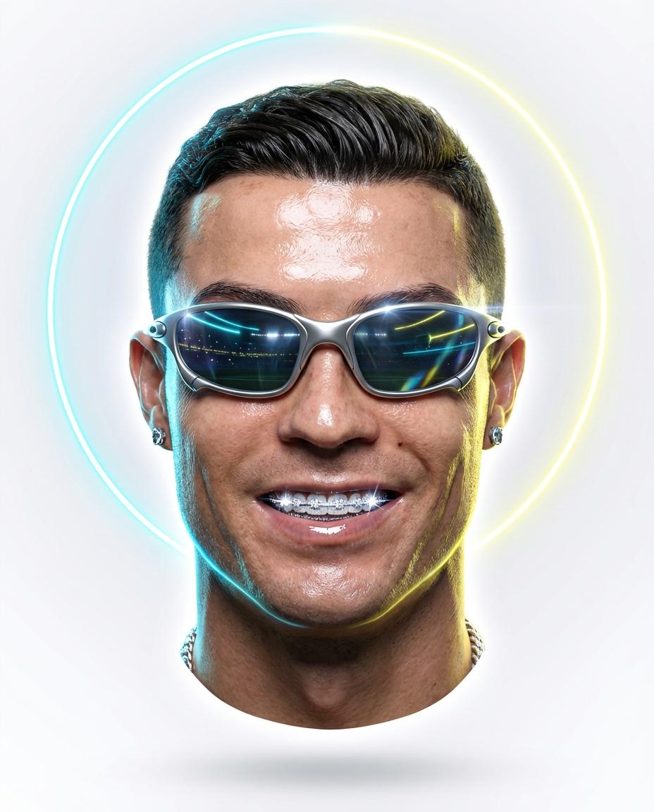 Hyper-stylized dynamic 3D floating head portrait of the attached reference image