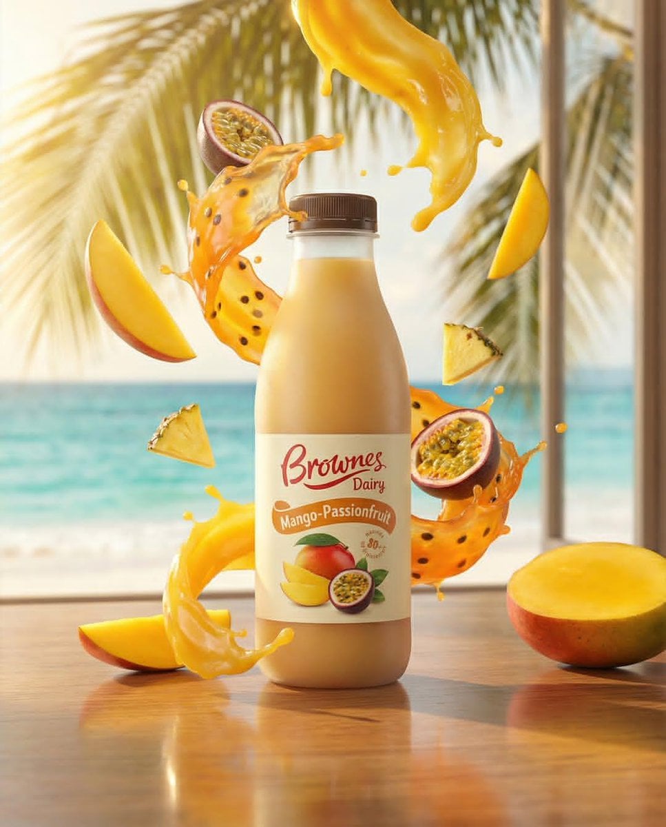 Ultra-realistic product ad of a premium fruit drink bottle, dynamic liquid splas