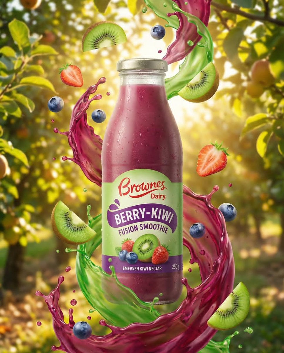 Ultra-realistic product ad of a premium fruit drink bottle, dynamic liquid splas