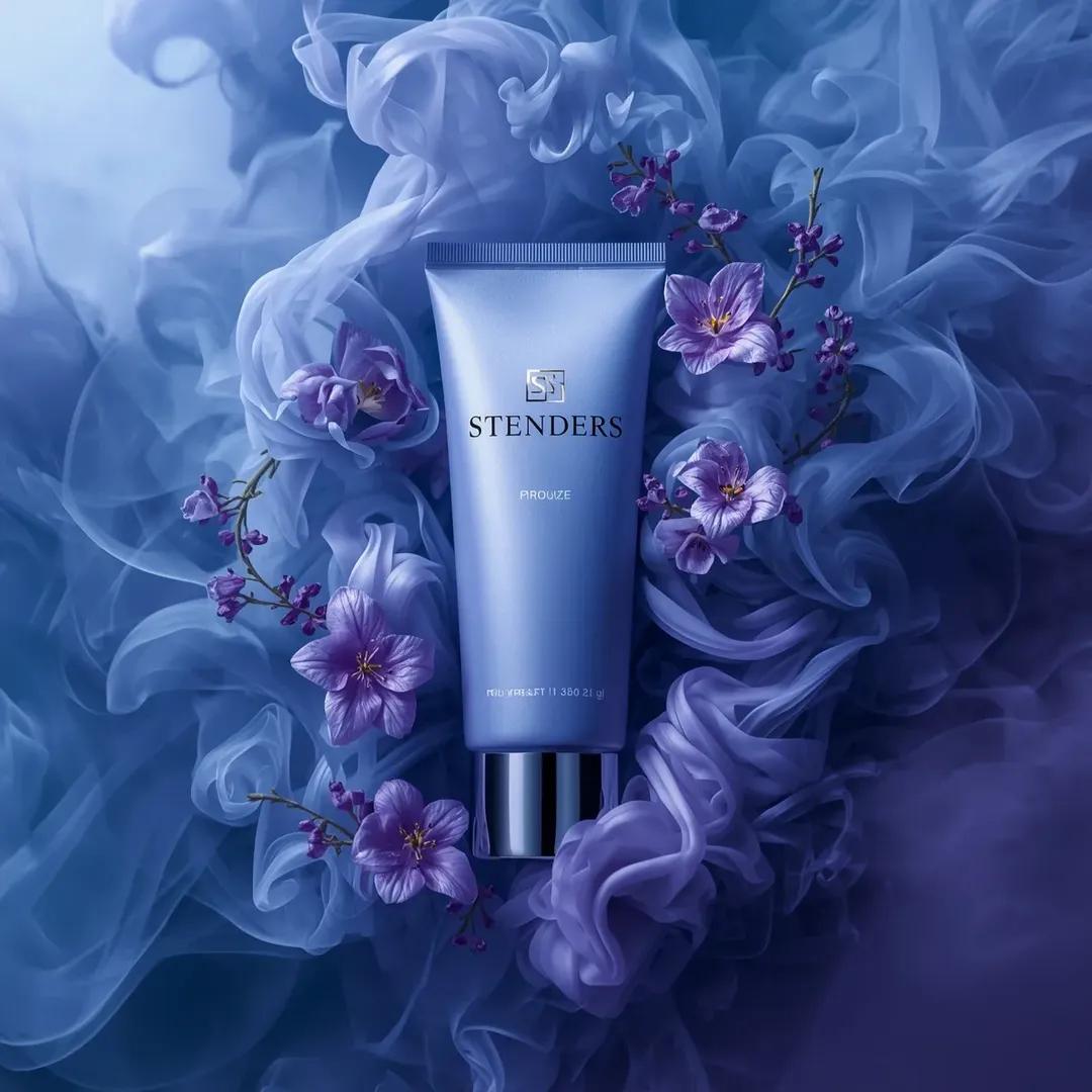 Ultra-realistic luxury cosmetic product photography in a dramatic monochromatic 