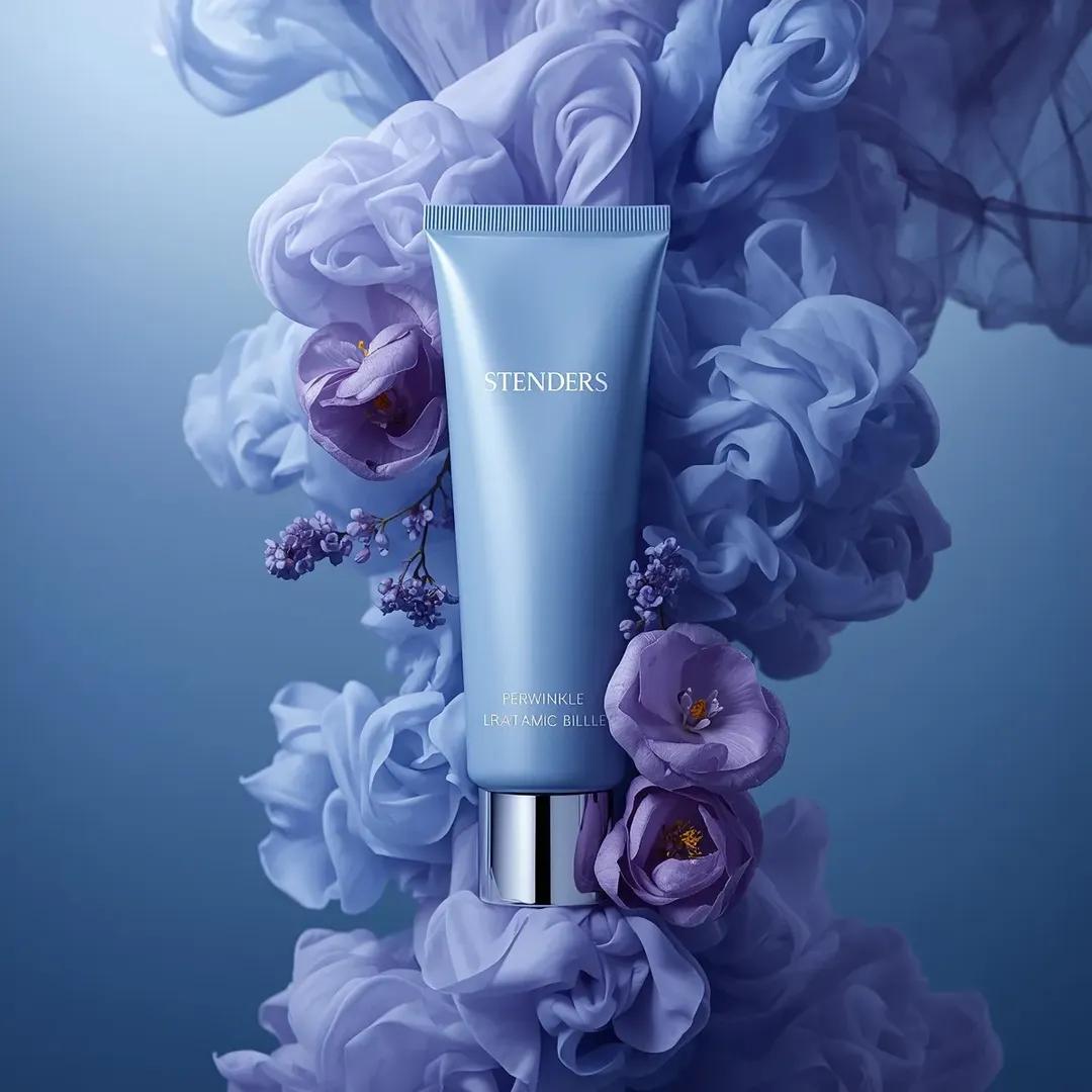 Ultra-realistic luxury cosmetic product photography in a dramatic monochromatic 