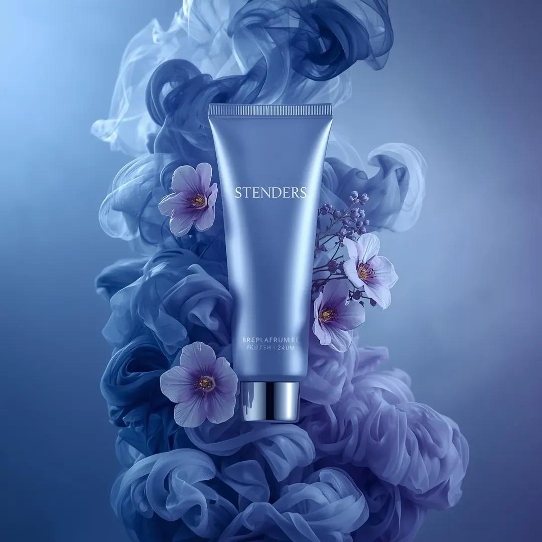 Ultra-realistic luxury cosmetic product photography in a dramatic monochromatic 