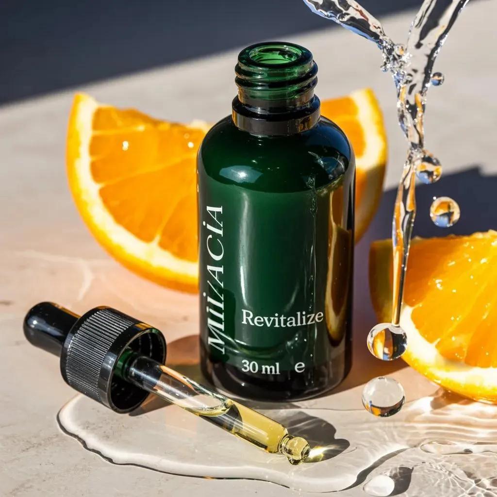 Ultra-realistic premium skincare serum bottle (dark green glass with dropper), g