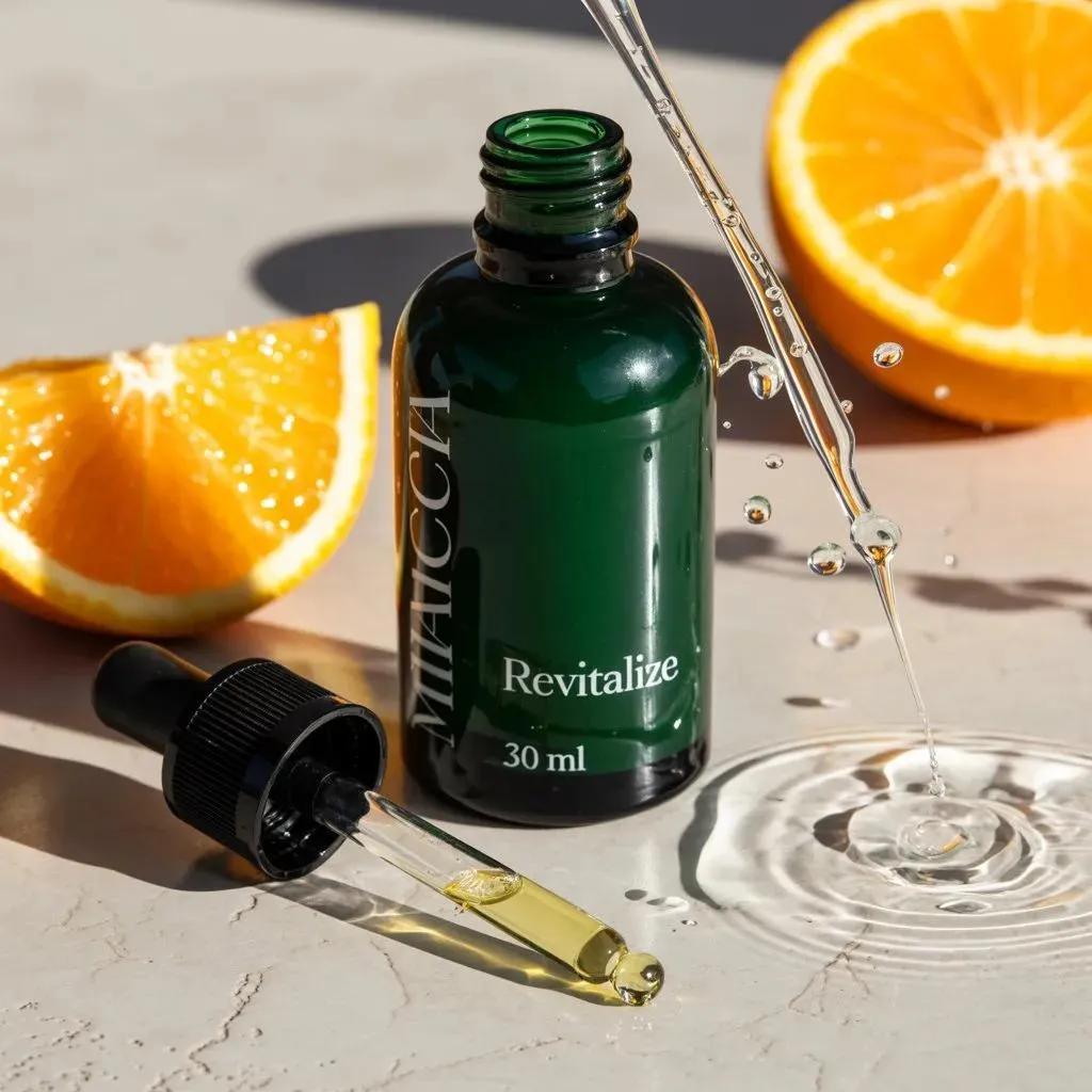 Ultra-realistic premium skincare serum bottle (dark green glass with dropper), g