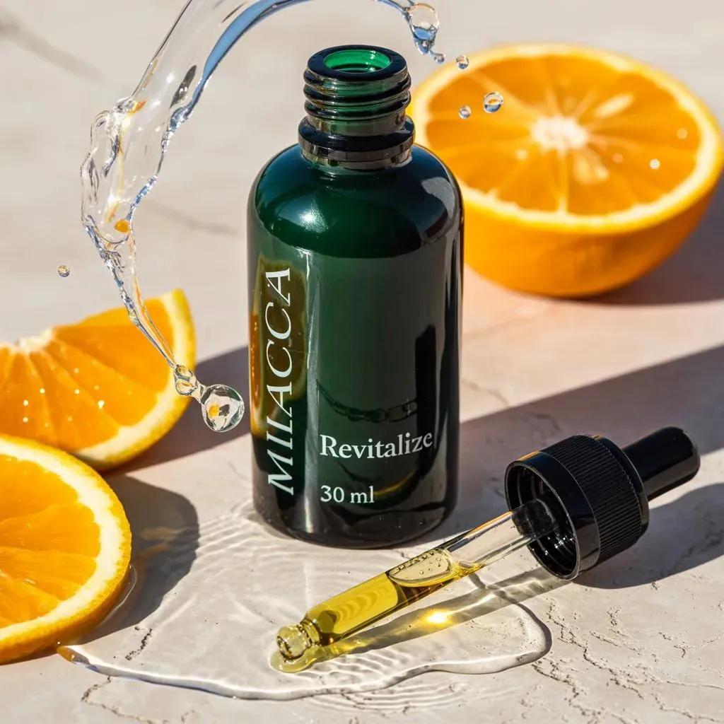 Ultra-realistic premium skincare serum bottle (dark green glass with dropper), g