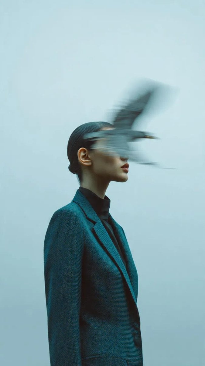 Editorial photography, a woman wearing a structured deep teal blazer standing ag